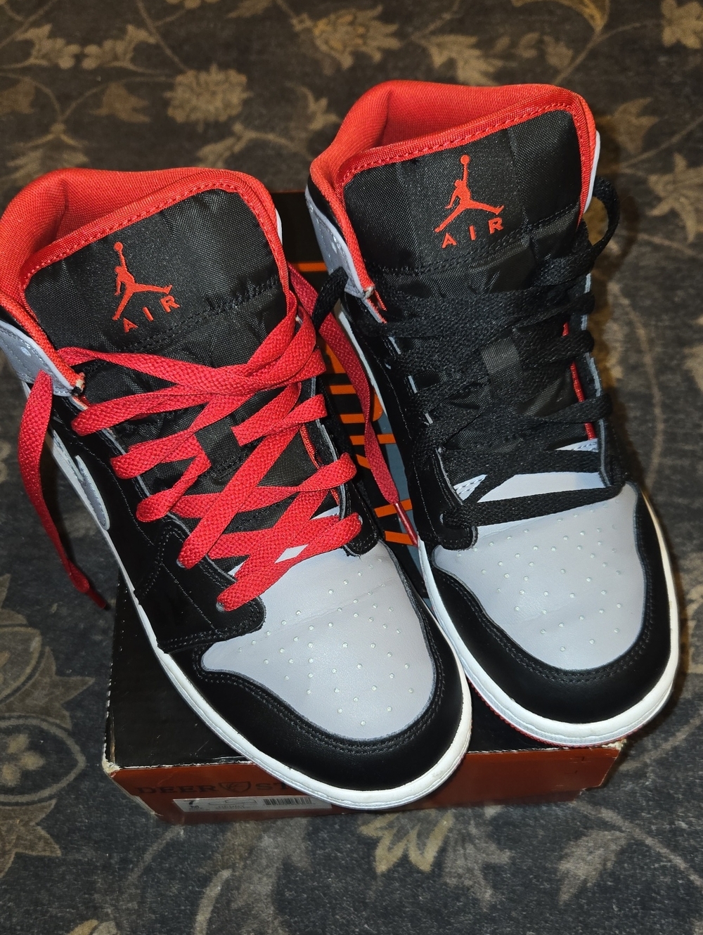 Jordan Kids High-Top Sneakers in Black, Gray & Red